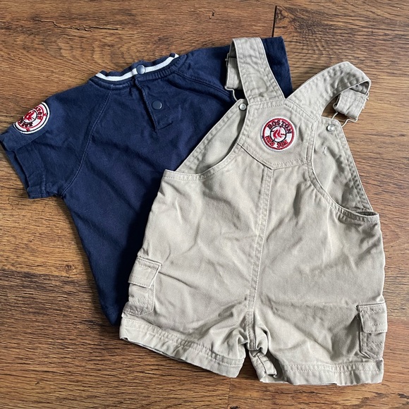 Boston Red Sox Overall Short Set 6/9m - Picture 2 of 3